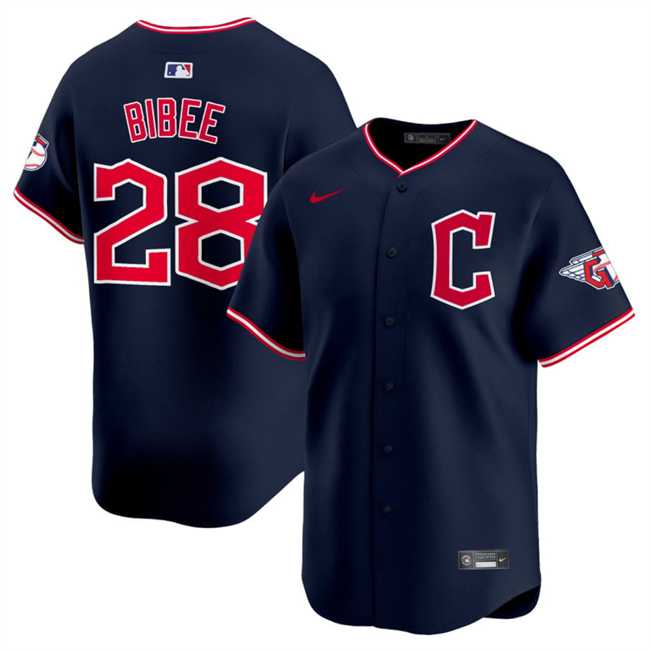 Mens Cleveland Guardians #28 Tanner Bibee Navy 2025 Alternate Limited Stitched Jersey Dzhi